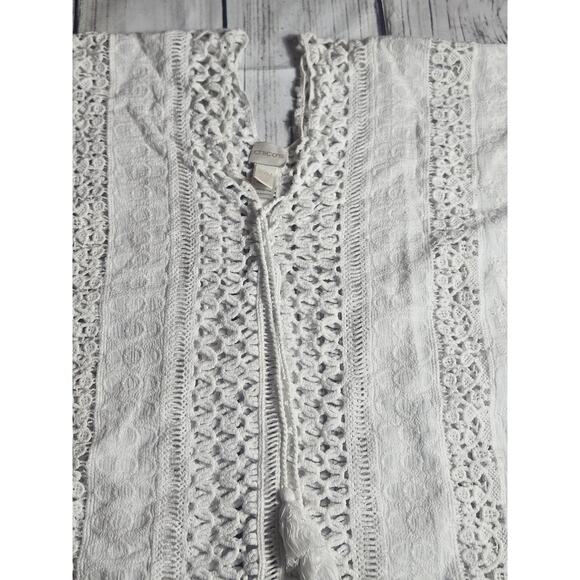 Chicos Size S/M Crochet Knit Top White Lace Short Sleeve Sheer Cover Up Boho - Picture 3 of 10